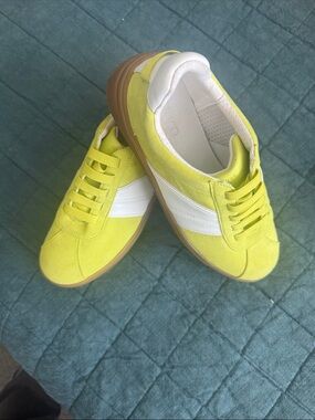 Franco Sarto Lime Green and White Suede Sneakers